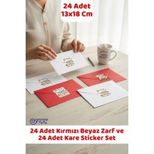 İstisna 24 Adet Kırmızı Beyaz 13X18 cm Zarf ve 24 Adet 23 Nisan Çocuk Bayramı Kare Sticker Seti