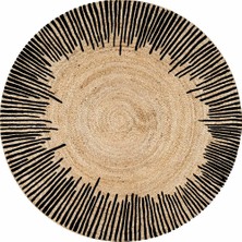 Kilim Home  Boho 964 Siyah Sulu Boya Desenli Doğal Natural Jüt Yuvarlak