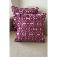 Mefaks Tekstil Ikat Desenli Kırlent Kılıfı 2'li Set | Mürdüm Mor Koltuk Yastık Kılıfı 45X45 cm