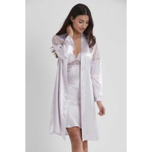 Pierre Cardin 6'lı Saten Gecelik Sabahlık Çeyiz Seti 6955 Viola