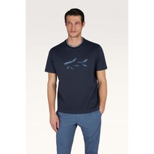 Paul & Shark Erkek Kısa Kol Pamuklu Bisiklet Yaka Balık Desenli Lacivert T-Shirt 26411059-013