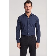 Paul & Shark Erkek Slim Fit Logo Işleme Detaylı Pamuklu Uzun Kollu Lacivert Gömlek 26413800-013