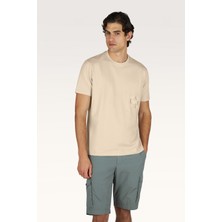 Paul & Shark Erkek Regular Fit Yuvarlak Yakalı Logo Işlemeli Pamuklu Kısa Kollu Bej T-Shirt 26411031A-348