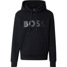 Boss Erkek Regular Fit Kapüşonlu Logo Kabartmalı Uzun Kollu Siyah Sweatshirt 50555515-001