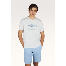 Paul & Shark Erkek Kısa Kol Pamuklu Bisiklet Yaka Balık Desenli Beyaz T-Shirt 26411039-108