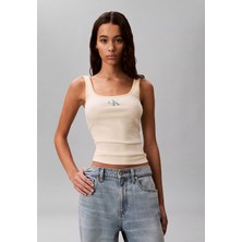 Calvin Klein Kadın Slim Fit Ck Logo Işlemeli Sarı T-Shirt LV047F832G-XBS