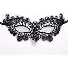 Go İthalat Siyah Renk Halkalı Model Dantelli Parti Balo Göz Maskesi Model 1 (5224)