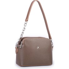 Nas Bag Kadın Sade Şık Omuz ve Çapraz Zincirli ve Uzun Çift Askılı (20X15 Cm) Vizon Victoria