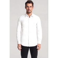 Emporio Armani Erkek Regular Fit Kartal Plaka Logolu Uzun Kollu Beyaz Gömlek EM001537 AF13285-U0002
