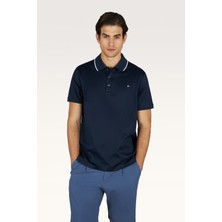 Paul & Shark Erkek Normal Kesim Metalik Logo Etiketli Pamuklu Kısa Kollu Lacivert Polo Yaka T-Shirt 26411246-013
