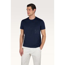 Paul & Shark Erkek Regular Fit Yuvarlak Yakalı Logo Işlemeli Pamuklu Kısa Kollu Lacivert T-Shirt 26411031A-013