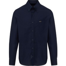 Paul & Shark Erkek Regular Fit Metalik Shark Logolu %100 Pamuklu Uzun Kollu Mavi Gömlek 15313316-013