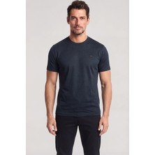 Paul & Shark Erkek Dokuma Kumaş Düz Bisiklet Yaka Lacivert T-Shirt 25411026SM-013