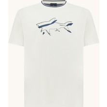Paul & Shark Erkek Kısa Kol Pamuklu Bisiklet Yaka Balık Desenli Beyaz T-Shirt 26411059-108