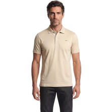 Paul & Shark Erkek Normal Kesim Metalik Logo Detaylı Pamuklu Kısa Kollu Bej Polo Yaka T-Shirt 26411232SM-348