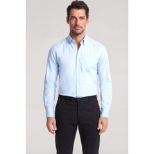 Paul & Shark Erkek Slim Fit Pamuklu Cep Detaylı Uzun Kollu Mavi Gömlek 26413184-363