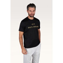 Paul & Shark Erkek Regular Fit Yuvarlak Yakalı Logo Işlemeli Pamuklu Kısa Kollu Siyah-Altın T-Shirt 26411017A-11G