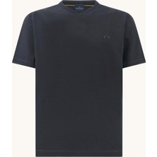Paul & Shark Erkek Normal Kesim V Yaka %100 Pamuklu Metalik Logo Detaylı Kısa Kollu Lacivert-Gold T-Shirt 26411019-50E
