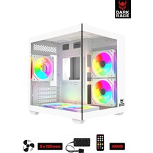 Miaxtreme  Darkrage Beyaz 5 Fanlı 120MM Argb Tuş+Kumanda Temperli Cam Mini Gaming Oyuncu Bilgisayar Kasası