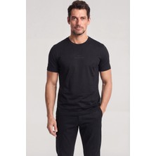 Paul & Shark Erkek Regular Fit Yuvarlak Yakalı Pamuklu Logo Işlemeli Kısa Kollu Siyah T-Shirt 26411049A-011