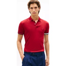 Tommy Hilfiger Erkek Normal Kalıp Logo Bayrak Işlemeli Pamuklu Kısa Kollu Kırmızı Polo Yaka T-Shirt MW0MW42743-XIT