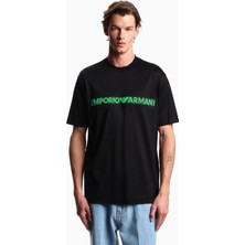 Emporio Armani Erkek Regular Fit Yumuşak Dokulu Kabartmalı Pamuklu Yuvarlak Yakalı Kısa Kollu Siyah T-Shirt EM004520 AF13747-UC001