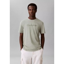 Calvin Klein Erkek Kısa Kol Bisiklet Yaka Calvın Yazı Desenli Pamuklu Gri T-Shirt LV04LF809G-PEZ