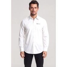 Paul & Shark Erkek Slim Fit Logo Göğsünde ve Sırtında Logo Detaylı Uzun Kollu Beyaz Gömlek 26413802-010