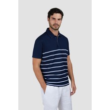 Paul & Shark Erkek Çizgi Desenli Kısa Kollu Regular Fit Pamuklu Lacivert Polo Yaka T-Shirt 25411223-219