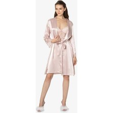 Pierre Cardin 2li Pudra Saten Kısa Gecelik Sabahlık 4300