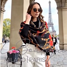 La Boutique Twill Ipek Eşarp Siyah, Kırmızı