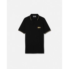 Versace Erkek Regular Fit Pamuklu Kolarında Şerit Desenli Kısa Kollu Siyah T-Shirt 80GAGT05 CJ01T-G89
