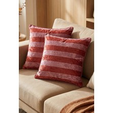 Mefaks Tekstil Çizgili Kırlent Kılıfı 2'li Set | Kiremit Koltuk Yastık Kılıfı 45X45 cm