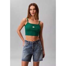 Calvin Klein Kadın Normal Kesim Ip Askılı Ck Logo Etiketli Crop Yeşil T-Shirt LV047F221G-L4G
