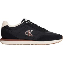Calvin Klein Erkek Düz Rahat Taban Bağlamalı Ck Yazı Desenli Deri Siyah Sneaker YM0YM01361-0GW
