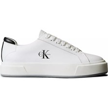 Calvin Klein Kadın Düz Rahat Taban Bağlamalı Ck Yazı Desenli Deri Beyaz Sneaker YW0YW01945-01W