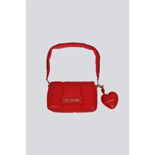 Love Moschino Kadın Pullu Deri Ayarlanabilir Askı Metal Logo Kırmızı Omuz Çantası JC4318PP0NKM1-50A