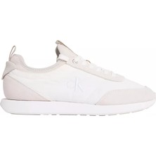 Calvin Klein Erkek Düz Rahat Taban Bağlamalı Ck Yazı Desenli Deri Beyaz Sneaker YM0YM01414-0LD