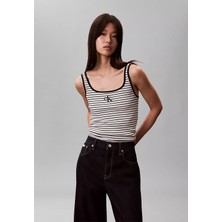 Calvin Klein Kadın Slim Fit Ck Logo Işlemeli Siyah T-Shirt LV047F832G-XDY