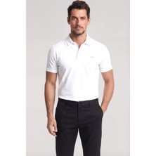 Paul & Shark Erkek Regular Fit Metalik Logo Detaylı Pamuklu Kısa Kollu Beyaz-Altın Polo Yaka T-Shirt 26411229-10E