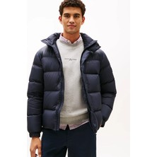 Tommy Hilfiger Erkek Normal Kalıp Kapitone Desenli Kuş Tüyü Dolgulu Isı Yalıtımlı Kapüşonlu Mavi Mont MW0MW40613-DW5