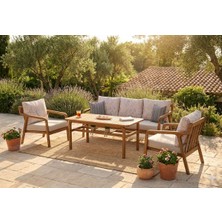 Rubenis Masif Ahşap Iroko Ağacı Oturma Grubu Bahçe Balkon Koltuk Takımı 3+1+1+ Masa