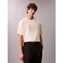 Calvin Klein Erkek Kısa Kol Bisiklet Yaka Ck Yazı Detay Reqular Fit Krem T-Shirt LV04LE200G-YAC