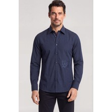 Paul & Shark Erkek Slim Fit Beli Logo Işlemeli Pamuklu Uzun Kollu Lacivert Gömlek 26413812-013
