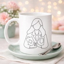 Doktor Temalı Porselen Kupa Model 173 – Kadın Doktor Çizimli Kahve Kupası – Sağlık Çalı�