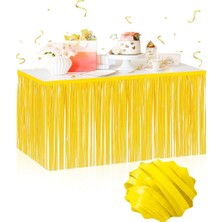 Kendinden Yapışkanlı Makaron Sarı Püsküllü Masa Eteği – 75 x 275 cm Parti Süslemesi