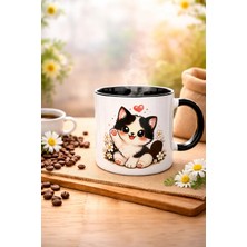 Sevimli Kedi Tasarımlı Porselen Kupa Bardak – Kedi Desenli Kahve ve Çay Kupası