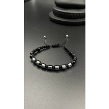 Magicgrange Hematit Doğaltaş Erkek Bileklik – El Yapımı Örgü Tasarım, Ayarlanabilir Makrome Bileklik, Doğal Taş Bileklik