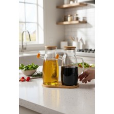 Bereketli Store 2’li 1000ML Borosilikat Cam Yağdanlık Set Sızdırmaz Kapak Zeytinyağı ve Sirke Şişesi