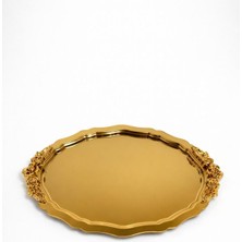 Bereketli Store Varak Detaylı Oval Sunumluk Tepsi | Dekoratif Servis ve Tatlı Sunum Tepsisi